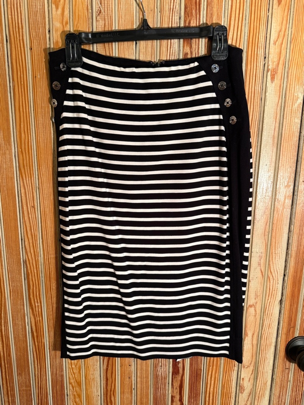 White House Black Market Black and White Stripe Pencil Skirt with Side Buttons
